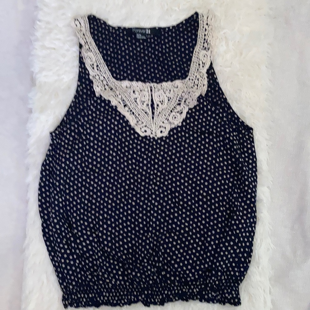Forever21 black top with polka dots.